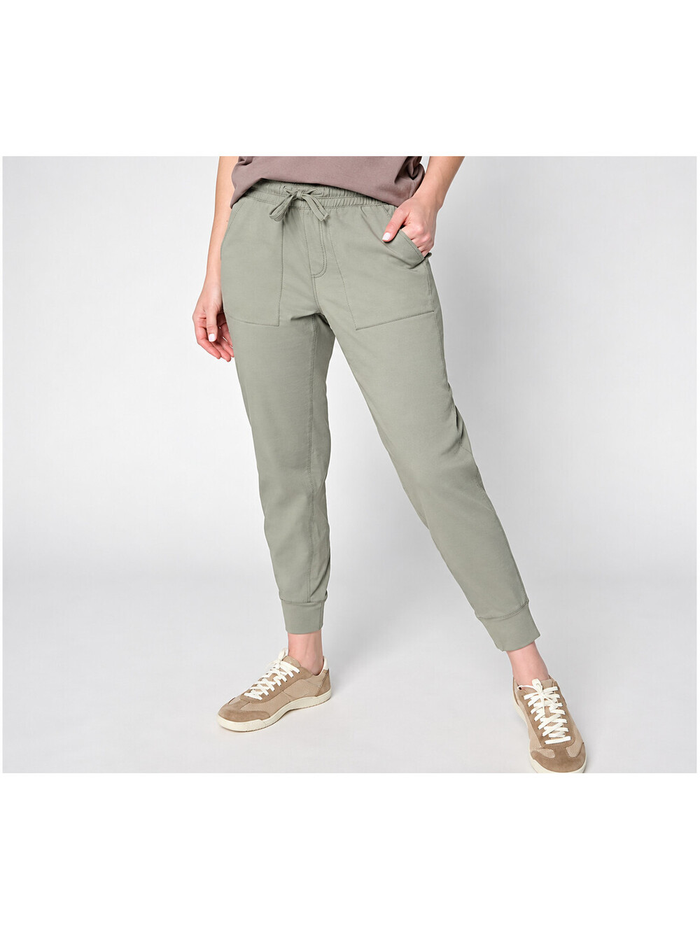 "AnyBody Regular Cozy Knit French Terry & Woven Jogger Sage, Medium